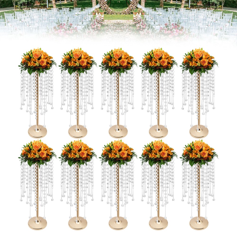10 Pieces Crystal Acrylic Table Centerpieces Gold Flower Stand For Wedding Party