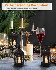 Mini Lantern with Flickering LED Candles,Vintage Black Decorative Black-6Pcs
