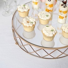Gold Clear 16 in Round Metal Glass Geometric CAKE STAND Wedding Home Decorations