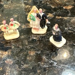 Vintage Mini Bride & Groom Wedding Cake Toppers,Minister& Girls Figurines￼.75″