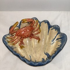 DEPT 56 Figural Palissy Style Majolica Clamshell and Crab Decorative Bowl