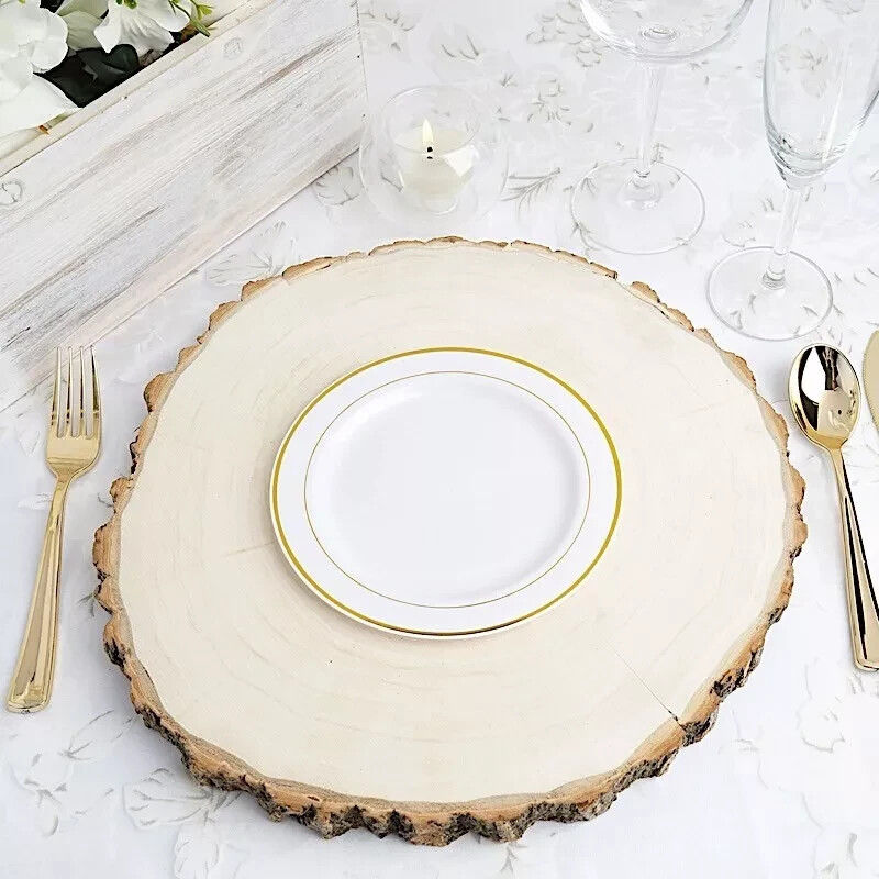 20 pcs Plastic WHITE with Gold Rim 7″ PLATES Disposable Party Wedding
