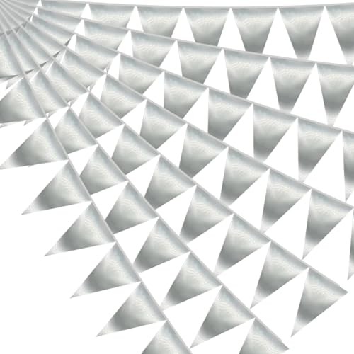 20M/65FT Triangle Pennant Banner Flag Metallic Fabric Bunting Garland Silver