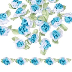 20Pcs Ribbon Flowers 1.2″ Fabric Flowers Satin Ribbon White/Blue