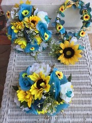 Sunflower wedding flowers package bridal bouquet decorations 5 bouquet turquoise