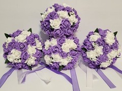 Lot 4 – Bridesmaid Bouquet Wedding Pearl Artificial Fake Flowers Purple Lavender