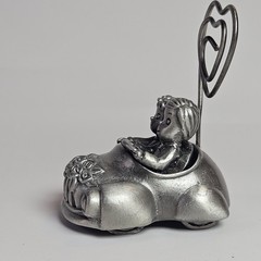 JUST MARRIED Car Bride & Groom Wedding Dinner Setting Pewter Place Card Holder