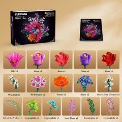 Elegant Flowers Bouquet Building Set with LED Light – 1054PCS for Creative Decor