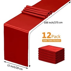 Pcs Satin Table Runner x 108 inches Long, Bright Smooth Satin Wedding 12 Red