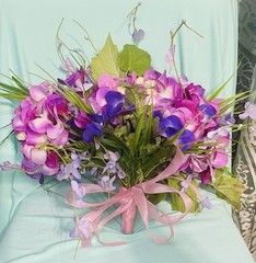 Wedding Silk Flower Hand Tied Bouquet Garden Style Purple Pink Hydrangeas 12×8