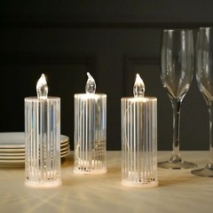 3 Warm White 6″ Battery Operated Diamond Light Pillar LED CANDLES Party Events