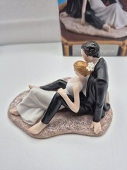 Weddingstar Romantic Couple Lounging On Beach Hand Painted Porcelain Cake Topper