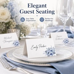56 PCS Dusty Blue Florals Table Tent Place Cards 2×3.5 Inches Wedding Bridal