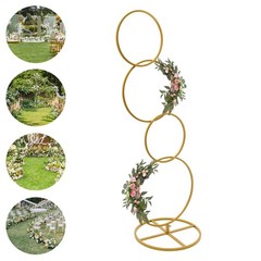 Gold Metal Round Hoop Flower Stand, Detachable Backdrop for Weddings