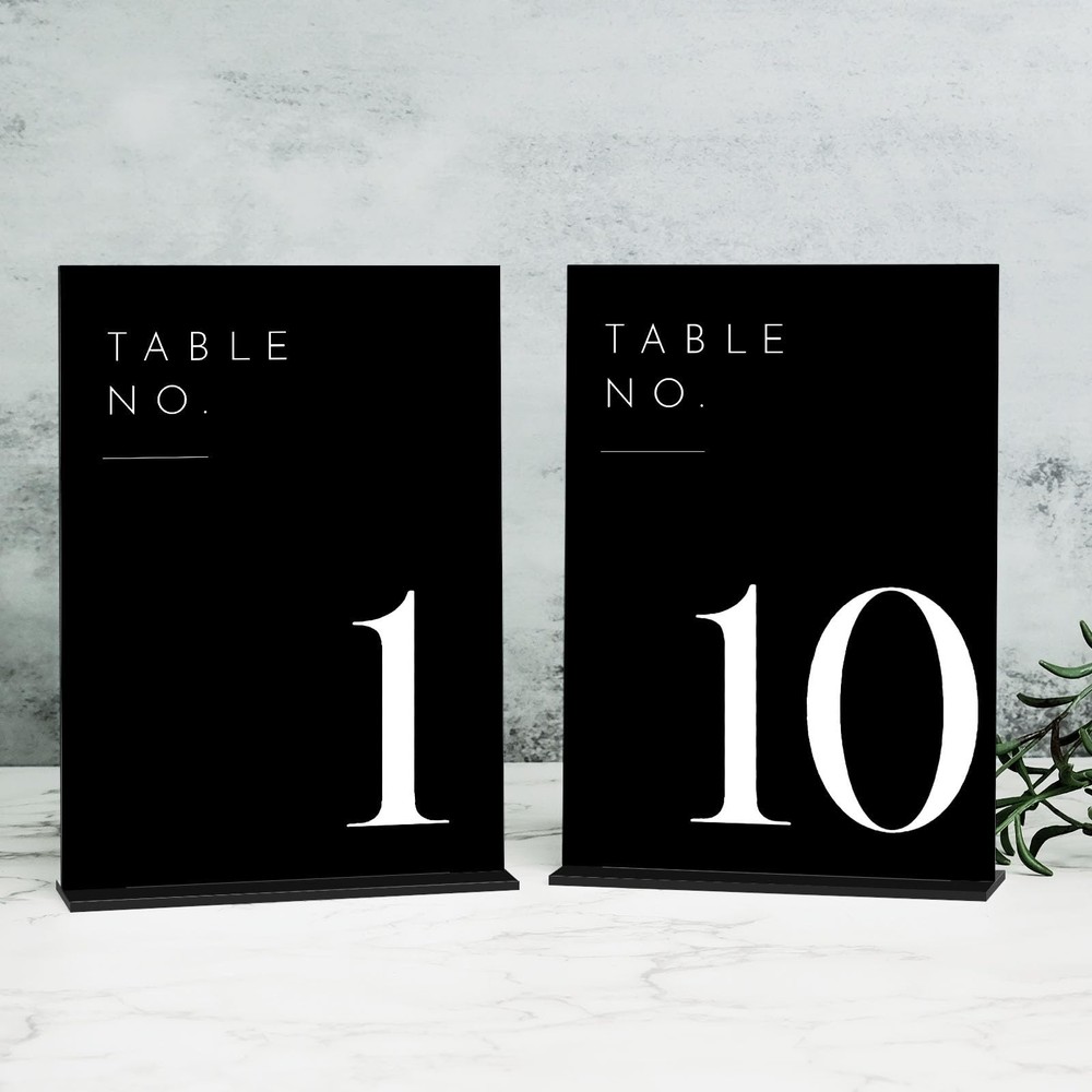 Black Wedding Table Numbers 1-10 with Stands, 5″x7″ Black Acrylic Table Numbe…