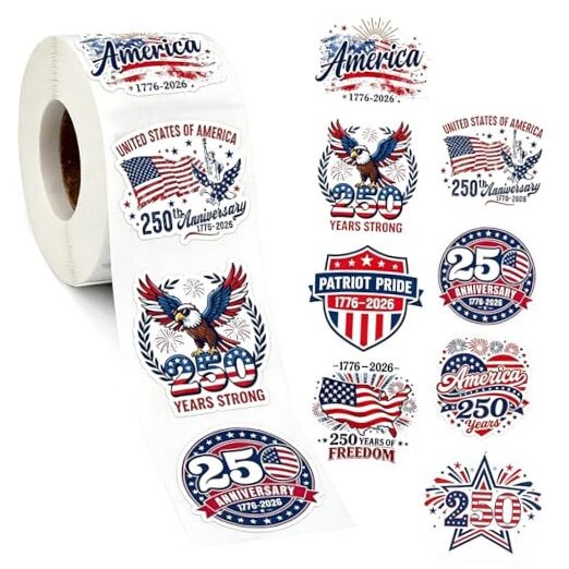 500 Pcs 4th of July Stickers Roll 1.5 Inch Patriotic Self Adhesive Labels 1776