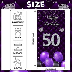 Happy 50th Birthday Purple Banner Backdrop Photo Booth Props Balloons Silver …