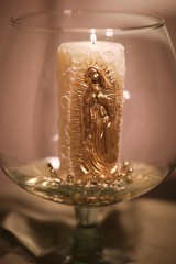 Virgen De Guadalupe Candle Religious Protects Family White Golden Decor 1 PCS