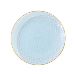 TRANSPARENT DUSTY BLUE 10 Glossy 10″ Round Plastic Salad PLATES GOLD Rim Party