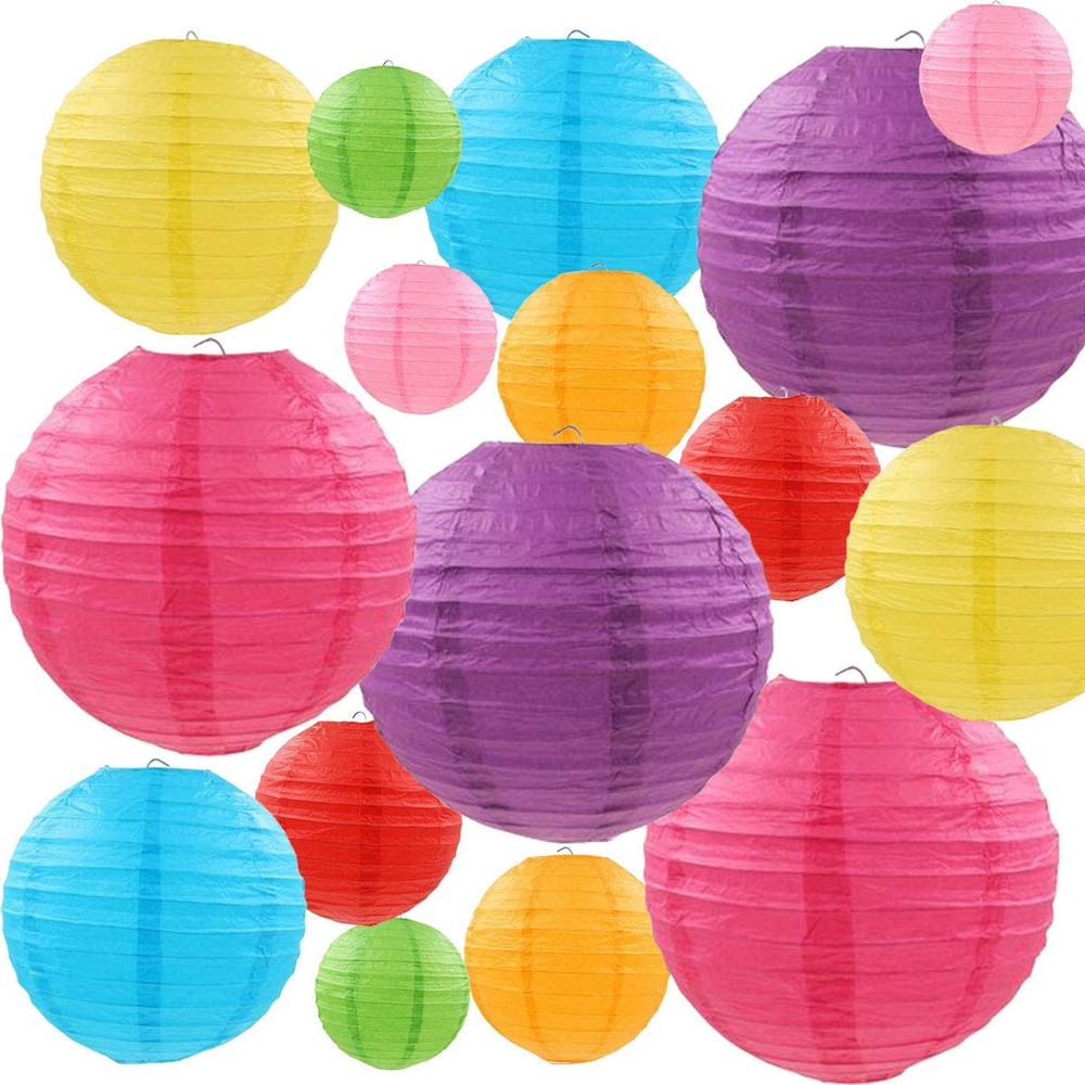 16 Pcs Colorful Paper Lanterns (Multicolor,Size of 4”, 6”, 8”, 10”) – Chinese/Ja