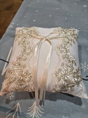 Wedding His/Her Ring Pillow Beaded & Embroidered Beautiful
