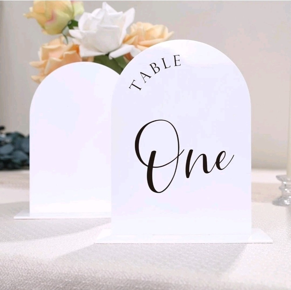 10 DIY White Arch BLANK Wedding Table Signs W/ Stands, 5×7 Acrylic Blank Signs