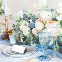 150 PCS Dusty Blue Place Cards 2×3.5 Inch Scalloped Tent Name Table Setting