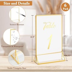 6 Pack 5×7 Inch Clear Acrylic Sign Holders, Double-Sided 5″ x 7″- 6 Pack Gold