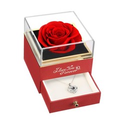 ASELFAD Preserved Real 5.31 x 4.25 x 4.13 inches, A1_red Rose_silver Necklace