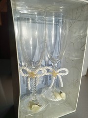 Lillian Rose Glass Designer champagne toasting flutes seashell starfish knots