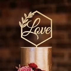 Love Wooden Cake Topper for Wedding Birthday 9×5 Inch (Pack of 1), Unpainted