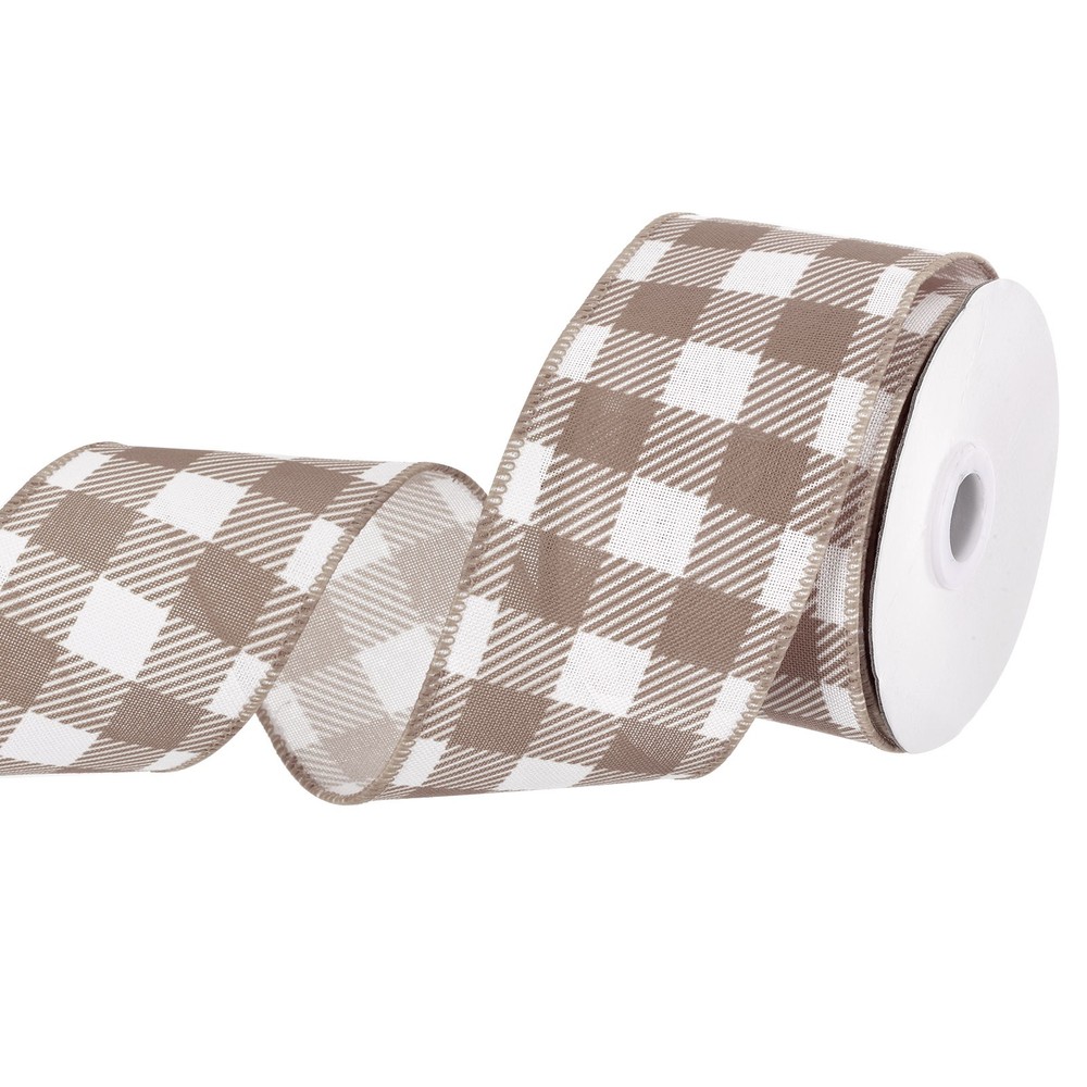 Plaid Check Ribbon, 2.5 Inch x 10 Yards Gingham Ribbon, Dark Brown