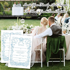 25 PCS Blue Floral Wedding Invitation Cards With Envelopes Mr And Mrs