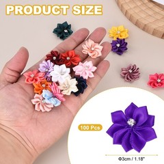 100Pcs Ribbon Flowers 1.2″ Fabric Flowers with Rhinestones Deep Purple