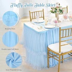14ft Tulle Table Skirt for Rectangle Tables 2 Layer L14(ft)* H30in Baby Blue