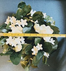 Stephanotis & White Rose Candle Rings, Dk Green Leaves-10″Dia . Set Of 14