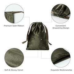 12pcs Velvet Drawstring Bags 3×4 Inches – Glossy Small Velvet – Moss Green