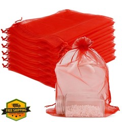 Organza Bags 7×9″ Red 100 Pcs Mesh Drawstring Jewelry Pouch Gift Party Favors