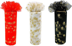Gold Star Glitter Tulle Rolls 6 Inch X 10 Yards (30 Feet) Black Color for Table