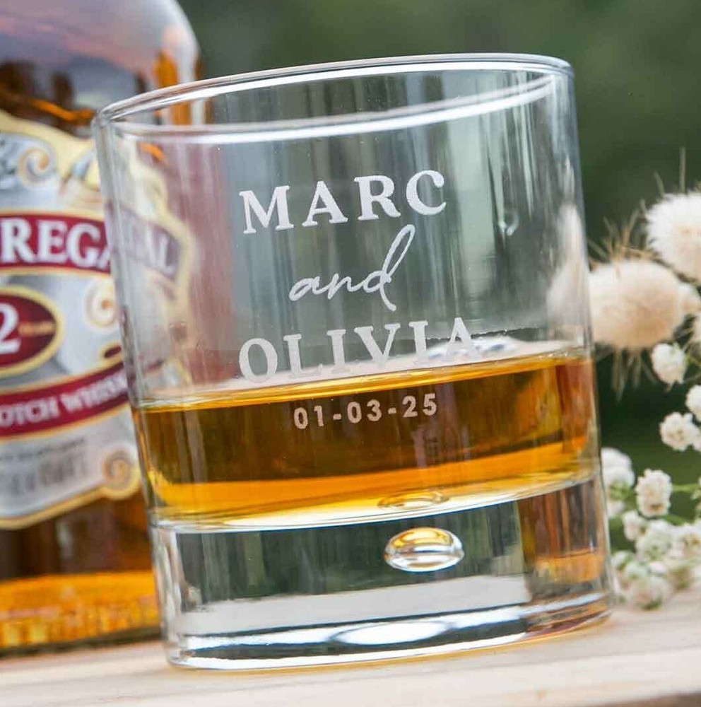 Wedding Personalised Engraved Wedding Bride Groom Whiskey Scotch Glasses Favour