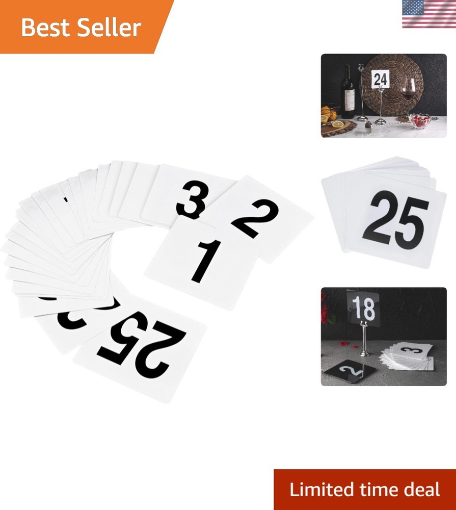 Durable 1-25 Table Numbers – 4″ x 4″ Double-Sided for Restaurant & Banquet Use