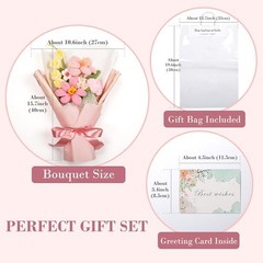 Crochet Flower Bouquet – Hand-Knitted Tulip Faux Flowers with Gift Bag & Pink