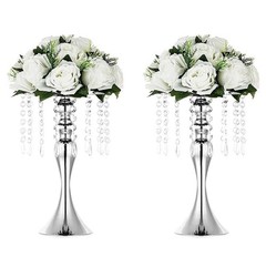Silver Wedding Centerpieces Flower Stand Table Decor w/Crystal Beads Set Of 10