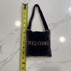 WELCOME/GO AWAY Honeymoon/Wedding gift Velvet, gold thread, bells-hangs on door