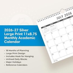 Blue Sky 2026-2027 18 Month Large Print Monthly Academic Year Wall Calendar, Jul