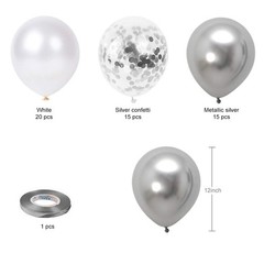 White Silver Confetti Latex Balloons, 50 12 Inch (Pack of 50),