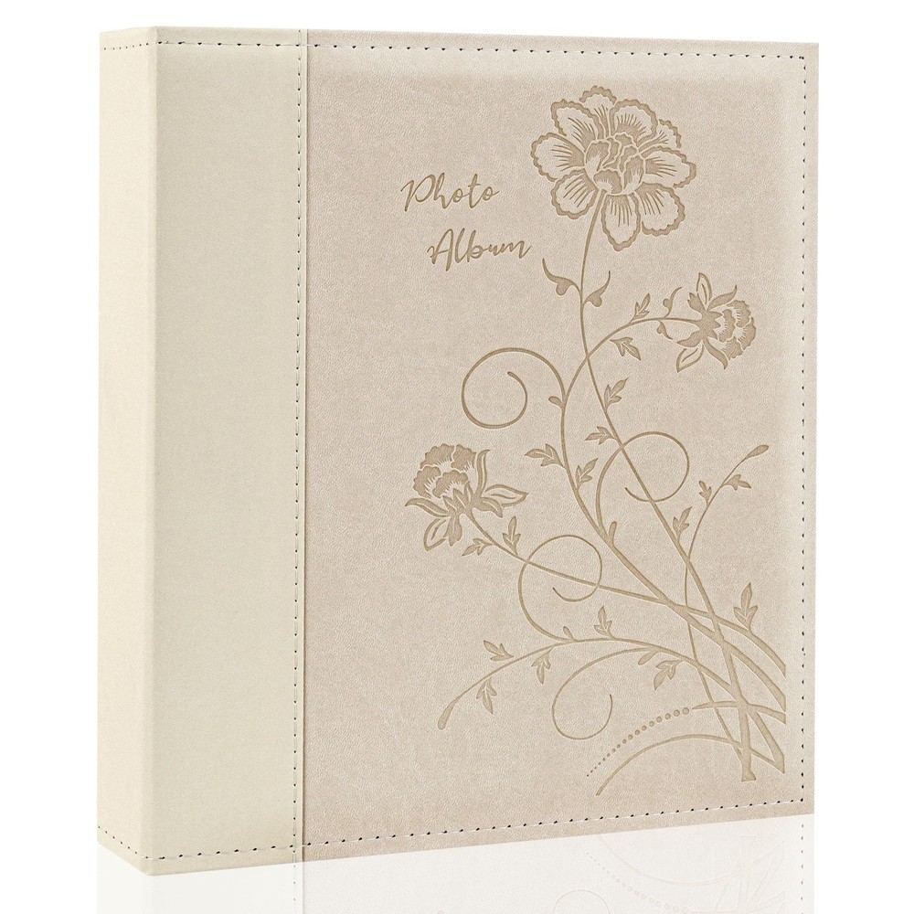 Photo Album 8×10 Clear Pages Pockets Leathe Cover Slip 50 Pockets/1PK, Beige