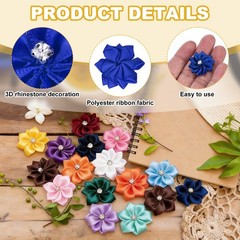 100 Pcs Ribbon Flowers, 1.2 in Fabric Flowers with Rhinestones, Cobalt Blue