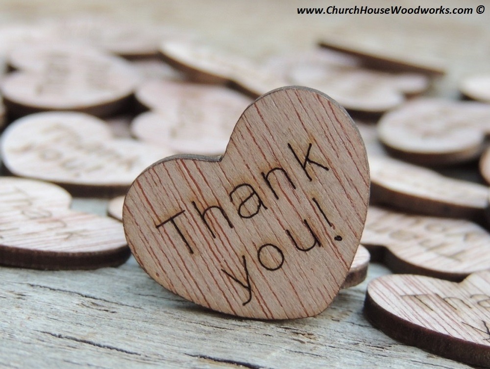 100 qty 1″ Thank you Wood Hearts Confetti Wooden Wedding Decor Embellishments