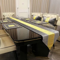 Gold Sequin Rhinestone Table Runner with Handmade Tassel, 13×84-inch, Gray